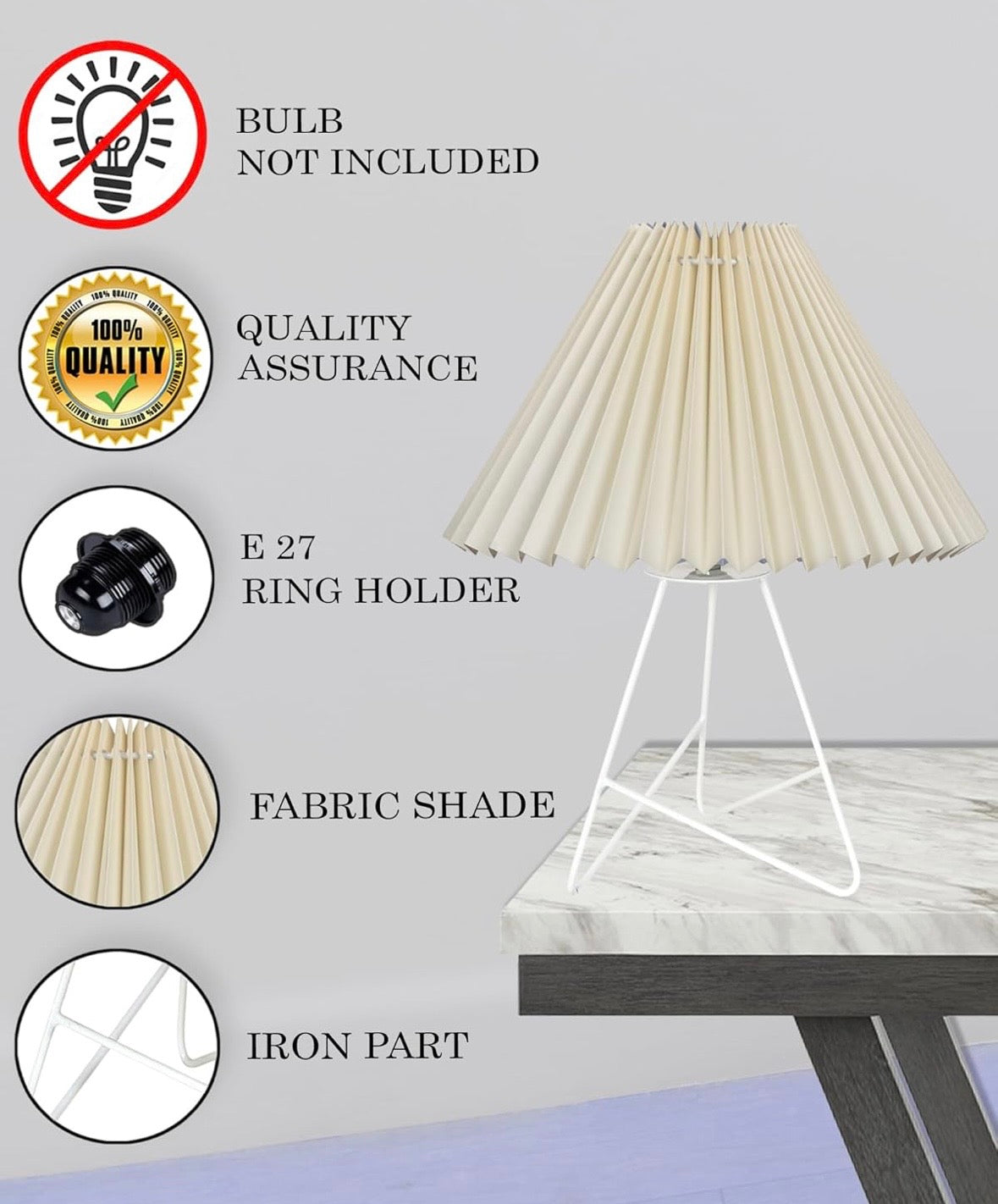 Retro “Down to The Wire” Metal Table Lamp with Fabric Shade (Off-White Pleated Shade)