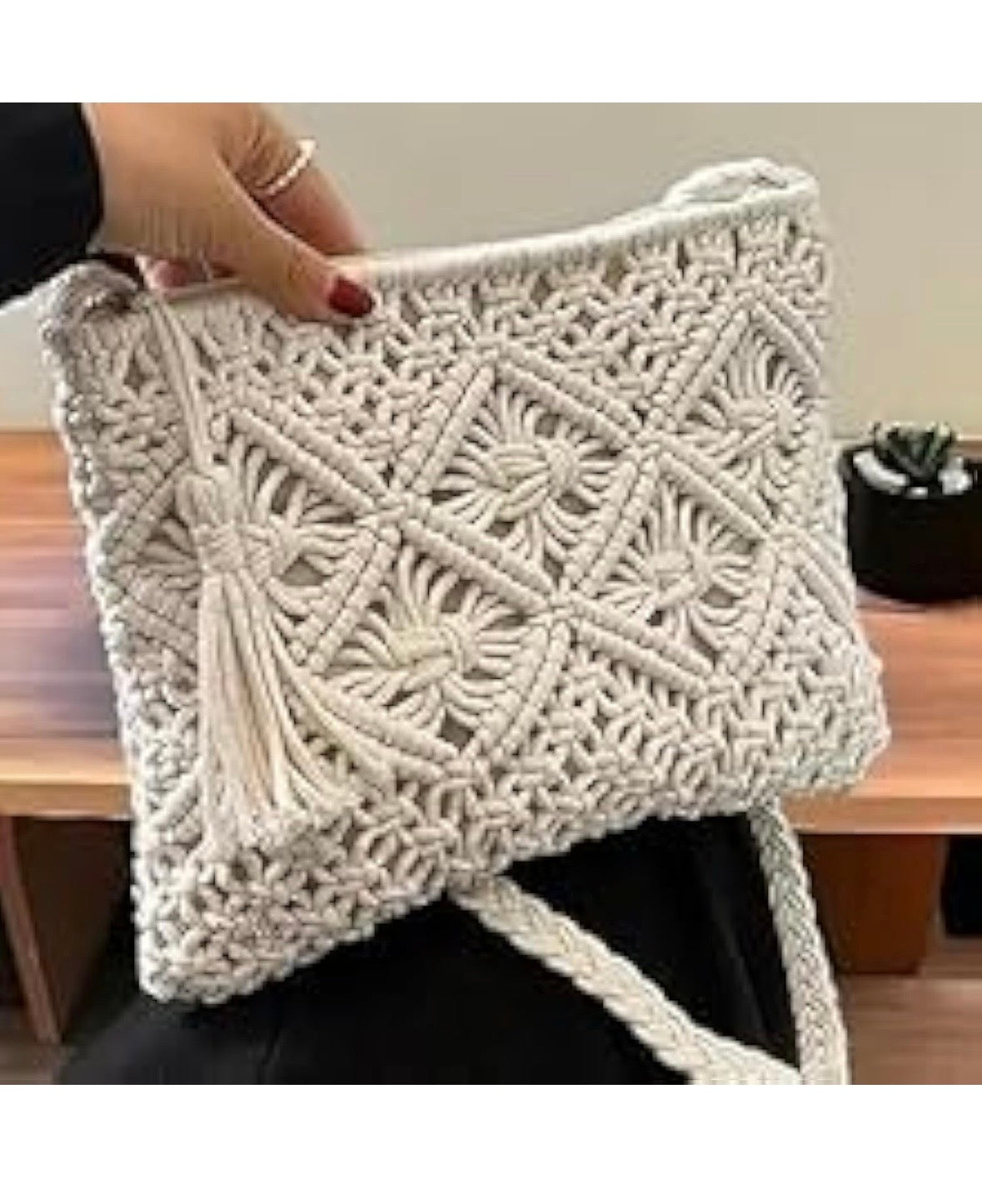 Dealmo Macrame Sling Bag – Handmade Crossbody Purse for Women (Off-White