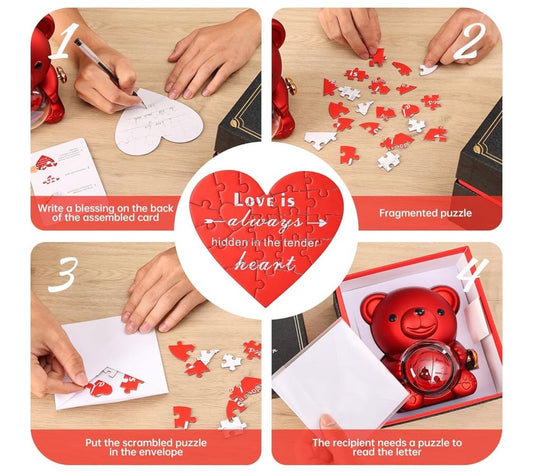 Romantic Teddy Bear with Preserved Rose – Red