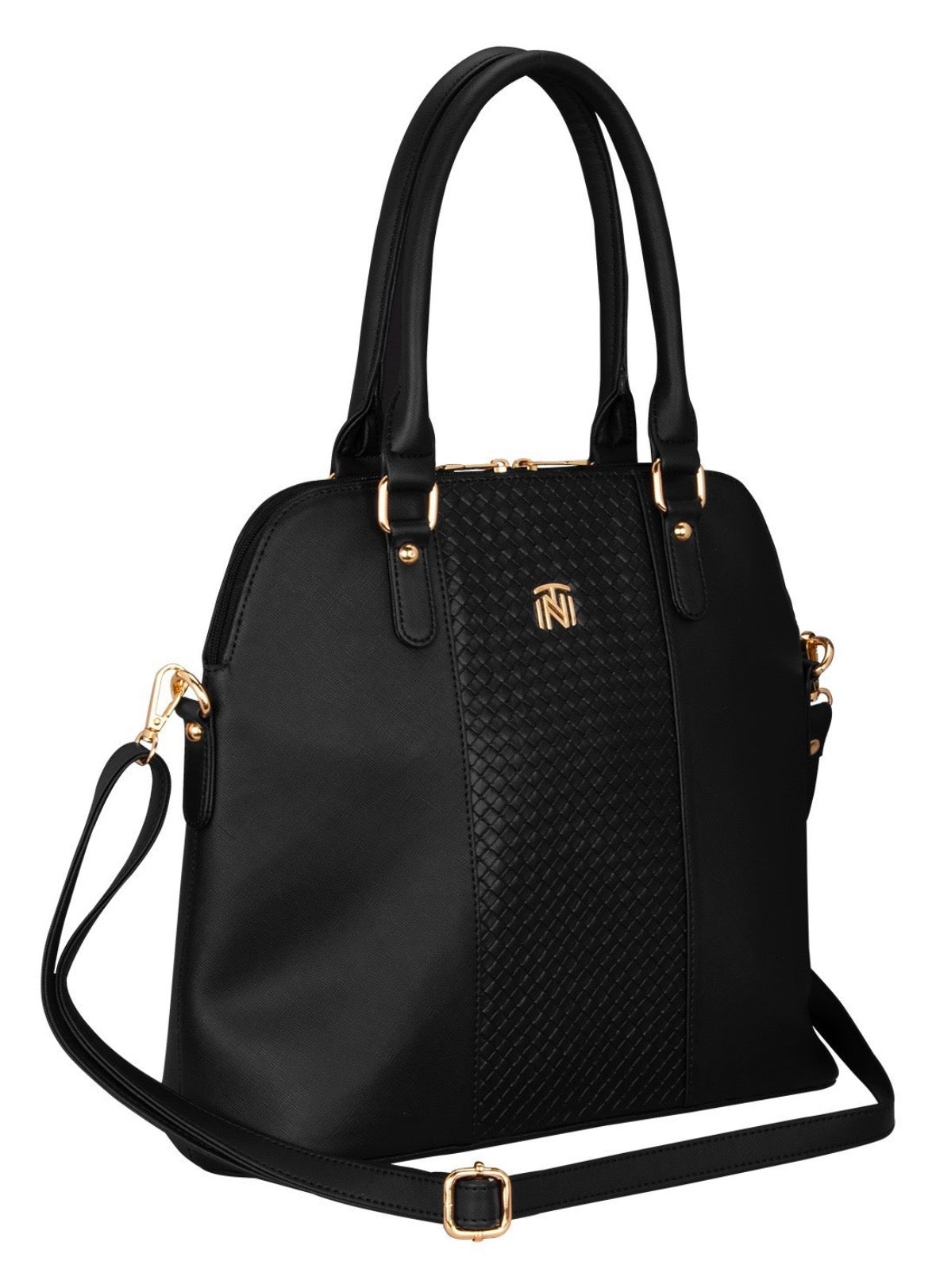 INIT Hand Bag - Black, Rexine, Made in India