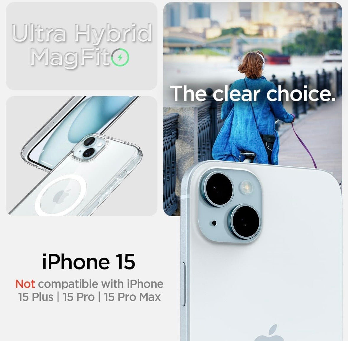 SPIGEN® Ultra Hybrid MagFit Clear Case – Compatible with iPhone 15 (Not for 15 Plus/Pro/Pro Max)