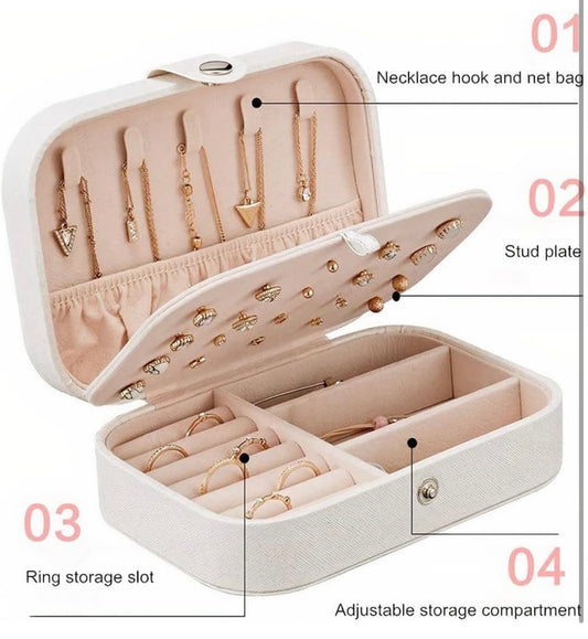Dealmo Luxury Travel Jewelry Organizer Box – PU Leather, Compact & Multi-Slot (Ivory Pink)
