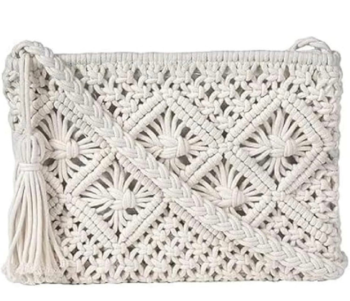 Dealmo Macrame Sling Bag – Handmade Crossbody Purse for Women (Off-White