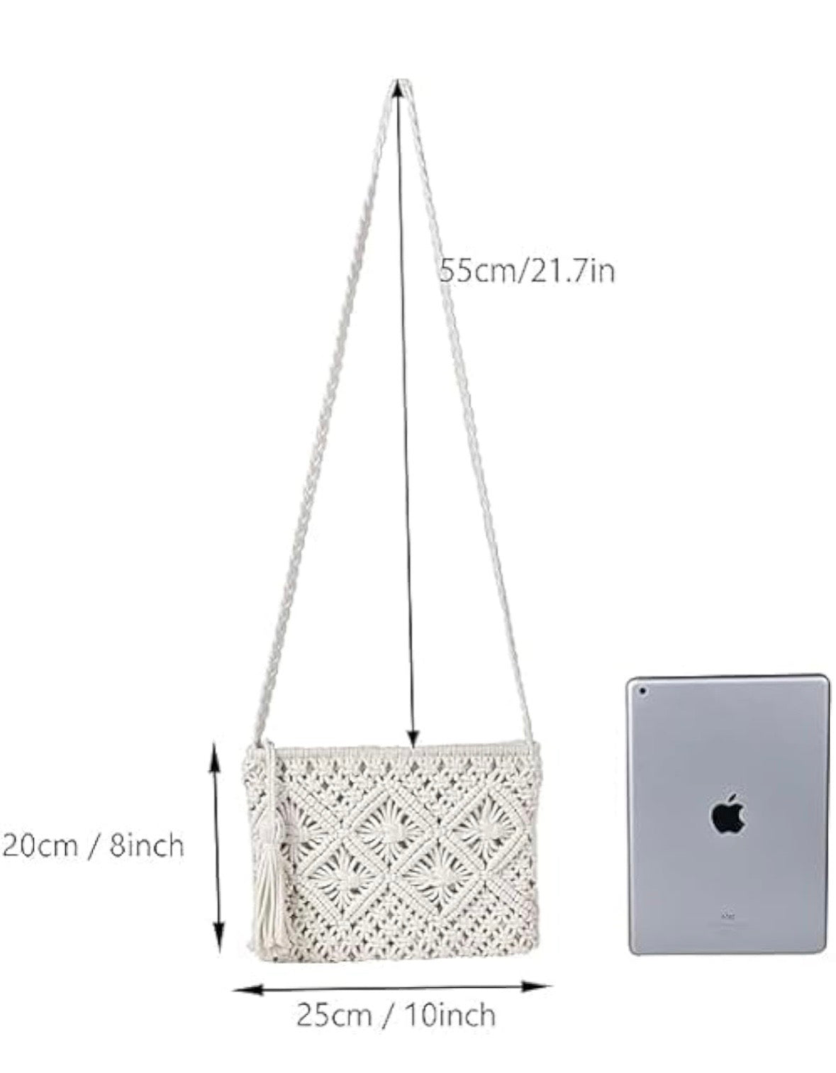 Dealmo Macrame Sling Bag – Handmade Crossbody Purse for Women (Off-White