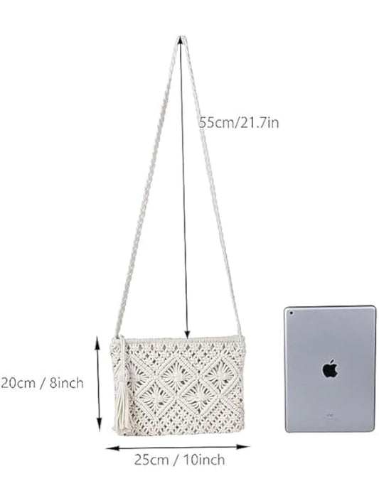 Dealmo Macrame Sling Bag – Handmade Crossbody Purse for Women (Off-White