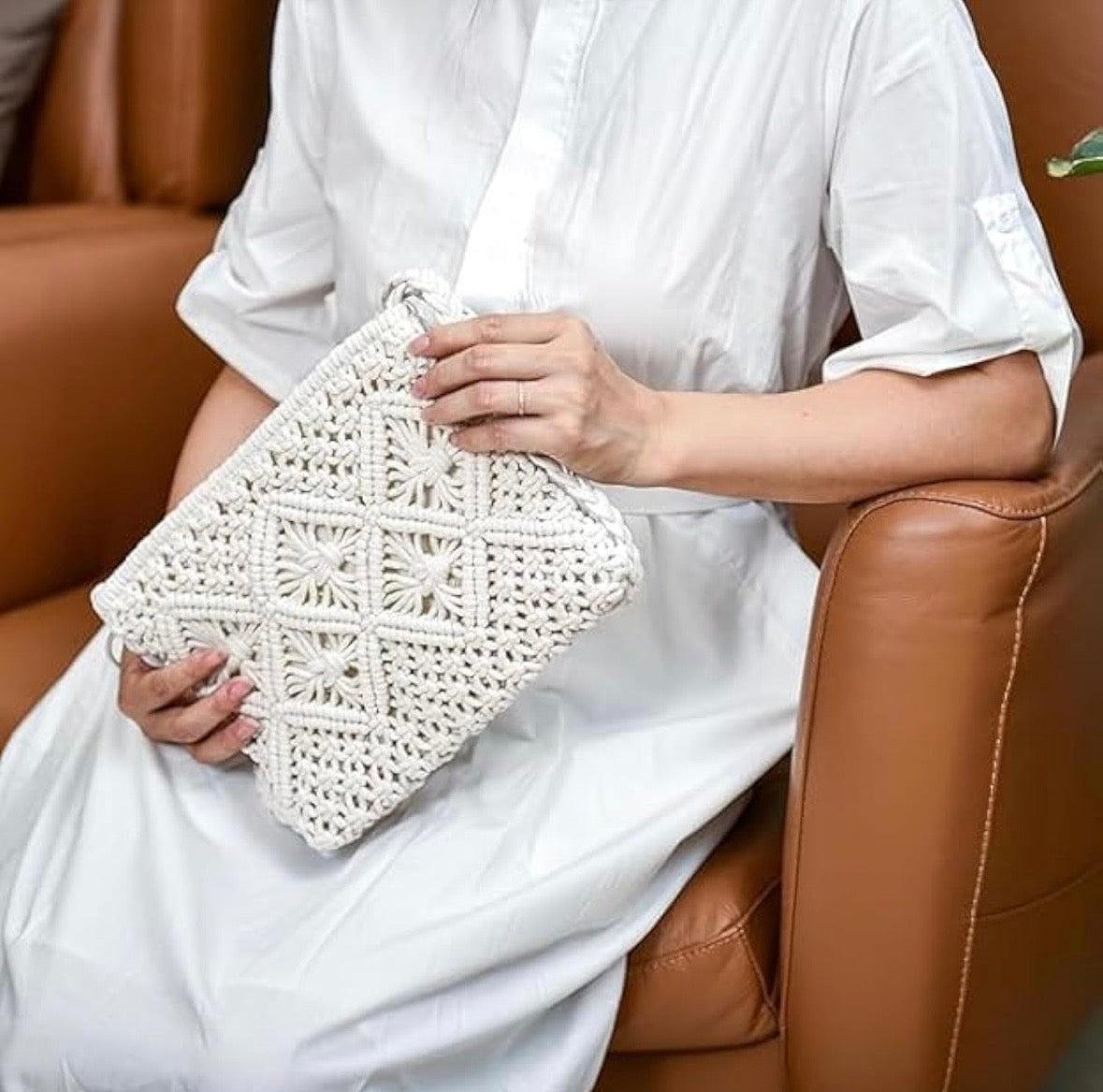 Dealmo Macrame Sling Bag – Handmade Crossbody Purse for Women (Off-White