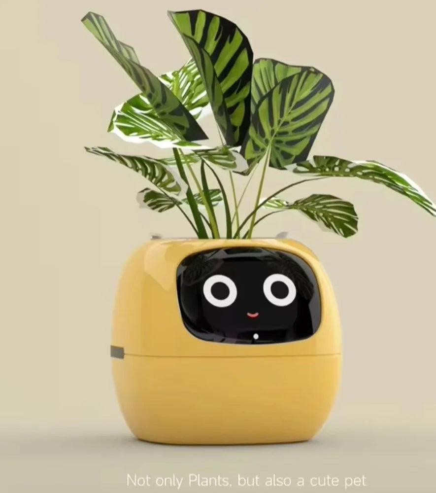Smart Flowerpot (White) – AI Smart Pet Planter with Mood Expressions & 7 Sensor Suite